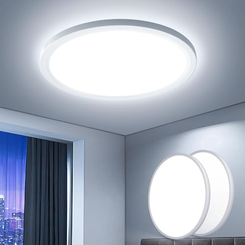 EASY EAGLE Deckenlampe LED Deckenleuchte Flach,18W 6500K 1800LM IP44, Modern Badezimmer Lampe Badlampe Decke Küchenlampe für Bad Flur Schlafzimmer Balkon Wohnzimmer Küche Keller Lampe Ø218 (Pack of 2)
