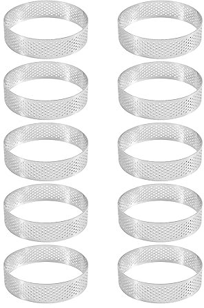 Baaly 10 StüCk Runder Edelstahl-Tortenring Tower Pie Kuchenform Backwerkzeuge Perforierter Kuchen Mousse Ring, 8 cm