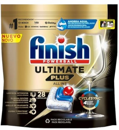 Finish Powerball Ultimate Plus All In 1, Pastillas para el Lavavajillas contra Manchas 1 packs de 28