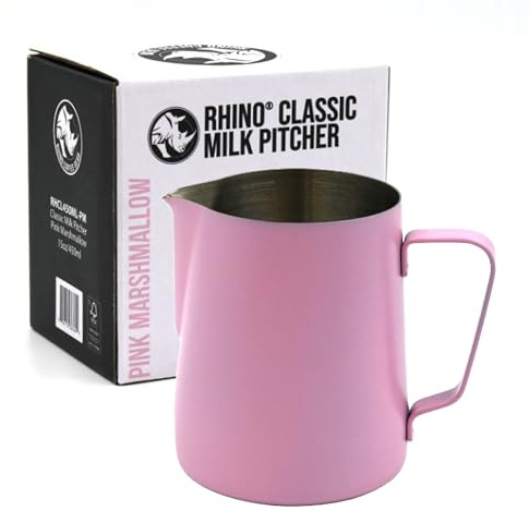 Rhino Classic - Brocca per latte 450 ml (rosa marshmallow), in acciaio inox, da utilizzare con la macchina da caffè o montalatte per un latte macchiato o piatto bianco