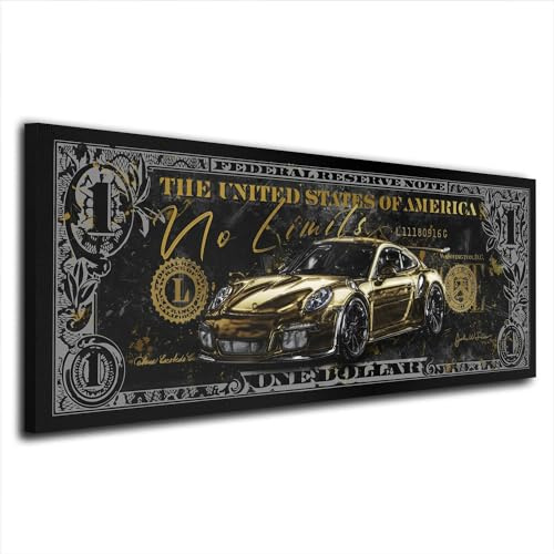 ARTEDinoi Sportwagen No Limits Geld Leinwandbild Wandbild Kunstdruck XXL Deko Größe 50x20x2cm