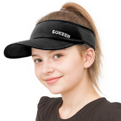 Sukeen Schnelltrocknende Sonnencap Damen Visor Cap Kinder,UV-Schutz Sonnenschild Visor 5-12 Jahre Mädchen Jungen,Cooles Elastisches Visier mit schweißabsorbierendem,atmungsaktivem Schweißband