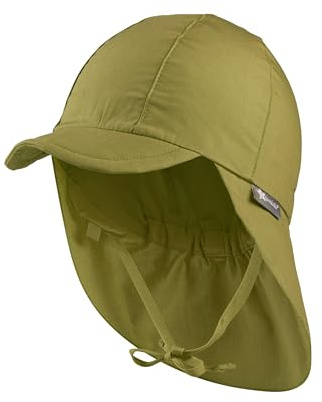 Sterntaler Schirmmütze Nacken - Unisex Baby- und Kinder Mütze mit Nackenschutz und einsteckbaren Ohrenklappen - UV-Schutz 50+ Sommermütze zum Binden - Popeline (Bio) Kopfbedeckung - moosgrün, Größe 53