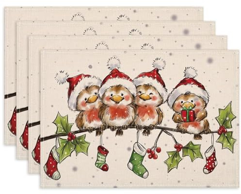 Bseical 4er Set Platzsets Weihnachten, 30x45cm Weihnachtsplatzsets | Tischsets Platzsets,Tischsets Weihnachten Abwaschbar, Leinen Weihnachts Platzsets FüR KüChe Party Deko
