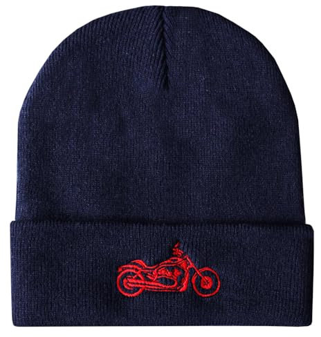 TeddyT's Motorbike Embroidered Thermal Knit Rib Navy Beanie Hat