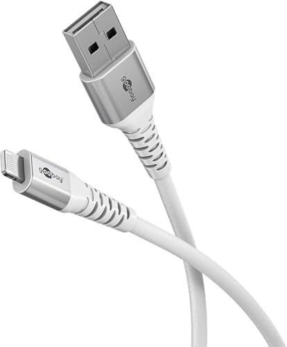 goobay Lightning a USB-A 60W / 1m / Cable textil flexible/Cable de carga de 480 Mbits USB A/Supersuave/Cable de carga rápida Apple Lightning cable/Cable textil/Blanco / 74511