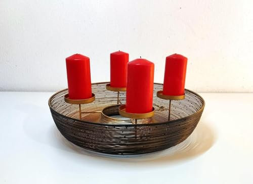 Advent Wreath Metal Gold and Black, 40 cm Basket Advent Wreath Made of Metal - Candle Holder Design Advent Candle Holder Decorable Advent Wreath Metal Bowl Black Diameter 40 cm