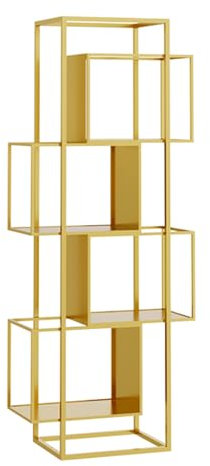 ZFUCMAYL Creative Bookshelf,Floor-standing Geometric Bookshelf,Living Room Freestanding Etagere Storage Rack for Study Home Office,Easy to Assemble(Gold,4 tier)