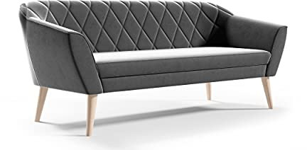Sofello Skandinavisches 3-Sitzer-Sofa Gloria Skandinavischer Stil für Wohnzimmer ohne Schlaffunktion Beine aus Buche (Riviera 91 - grau)