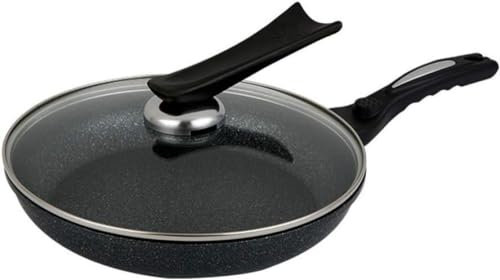 JQQJZLC Wok antiadhésif avec un sauté de couvercle en verre Induction résistante à rayures pour toutes les plaques de cuisson noire (30 cm)