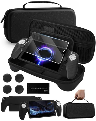 Accessories Bundle for PlayStation Portal Case, Carry Case with Silicone Protective Cover and Screen Protector for PS Portal, Accessories Set for PS5 portal with 4 Thumb Grips, Black