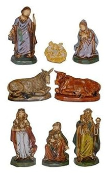 Chianese Set 8 Pastori Presepe 7 cm in plastica policroma dipinta a mano, Statuine Natività per presepio tradizionale, Figure dettagliate per decorazione natalizia