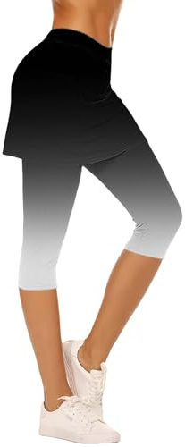 Falda de tenis degradada para mujer, 2 en 1, leggings deportivos para mujer, 3/4 con falda de cintura alta, falda deportiva con pantalones, leggins deportivos de tres cuartos, para yoga, fitness, golf