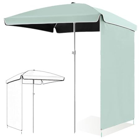 Ombrello da giardino regolabile 160 x 160 cm con tenda laterale, parasole per spiaggia e mercato, per terrazza, balcone, prato, colore ciano, 1,5 m