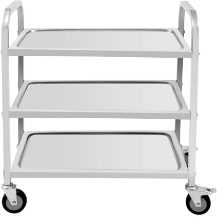 KANBCNG Servierwagen mit Rollen Küchenwagen 75 x 40 x 83,5 cm Edelstahl 3 Böden Küchenwagen Laborwagen mit 60 kg Kapazität Abräumwagen Transportwagen Rollbarer Aufbewahrungswagen