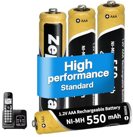 Ni-MH AAA 550mAh 1.2V Rechargeable Battery 4-Pack for BT/Panasonic | Pre-charged Ni-MH AAA 550mAh 1.2V batteries for BT/Panasonic phones. Low self-discharge, long-lasting, ready to use.