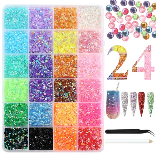 BUTBU Strass per Nail Art, 24 Colori con Brillantini, per Viso, Artigianato Occhi, Nails Decorazione, fai-da-te, Decorazioni e Lavoretti, Vestiti