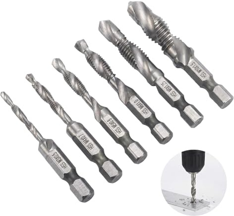 6 Piezas Juego de Brocas Roscadoras de Metal, Machos de Roscar Espiral Métricos M3 M4 M5 M6 M8 M10 para Taladro, Herramientas de Rosca para Perforar en Plástico y Madera