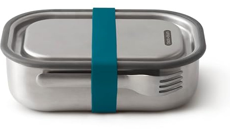 BLACK + BLUM Edelstahl Bento Brotdose, Auslaufsicher, 1 L, Ozean | Luftdicht, Herausnehmbare Trennwand, Edelstahldeckel, Inklusive Gabel, Ofen & Gefriergeeignet, Spülmaschinenfest, Arbeit