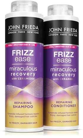 John Frieda Frizz Ease Miraculous Recovery Shampoo And Conditioner Duo Pack 2 X 500ml, Repairing And Smoothing Shampoo And Conditioner Bundle Dry, Damaged Hair