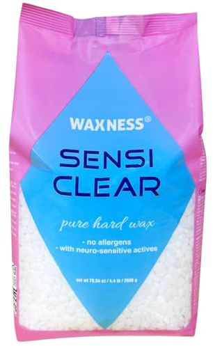 Waxness Film-Hartwachsperlen Sensi Clear 2 kg - Film-Hard Wax Beads für sanfte Haarentfernung ohne Streifen - Transparentes Wachs ohne Kolophonium, für empfindliche Haut