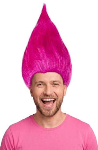 Troll Perücke in pink, türkis und grün als Ergänzung für das Trolls Kostüm an Fasching und Karneval (Pink)