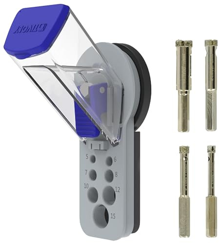 TIVOLY - KIT Guide de Perçage à Eau pour Foret Diamant Ø5mm à Ø15mm + Forets Diamant à Eau pour Grès Cérame Ø5-6-8-10mm