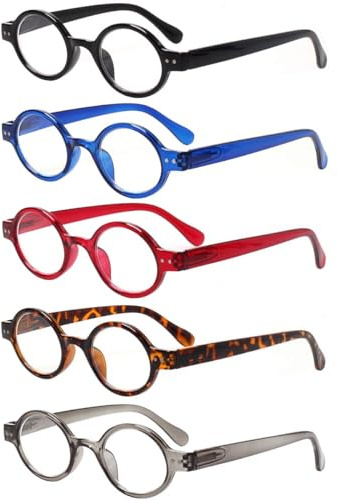 JOSCHOO 5 Pack Retro Round Reading Glasses Mini Small Comfortable Readers for Women Men (5 Mix, 2.5)Medium