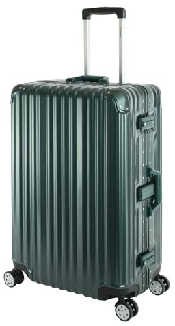 Travelhouse L Koffer 75cm Grün – Aluminiumrahmen, 360° Doppelrollen, TSA Schloss, Hartschale, großes Reisegepäck mit 102 Volumen