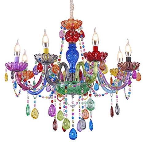 LANMOU Kristall Kronleuchter Wohnzimmer Deckenleuchten Moderne Bunte Kristallleuchter Schlafzimmer Lampe Glasleuchter for Kinderzimmer Mädchenraum Jungenzimmer,6lights