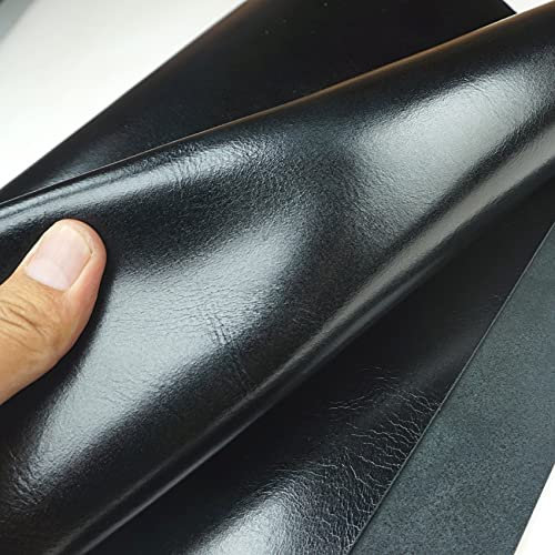 5-6 oz (2.0mm) Thickness Oil Waxed Leather Pre-Cut Cowhide Leather Vegetable Tanned for Tooling, Holsters, Knife Sheaf, Carving, Embossing, Stamping, Dyeing (Black-Glossy, 12x36)