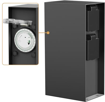 ledscom.de Presa da giardino a colonna POMI per esterni, IP44, temporizzatore/scatto, a 2 ingressi, acciaio inox, antracite, angolare, 23 cm