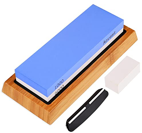 Knife Sharpening Stone,Aovemt Premium Knife Sharpening Kit, 2 Side Grit 1000/6000 Whetstone, Wet Stone, Nonslip Base, Angle Guide and Flattening Stone