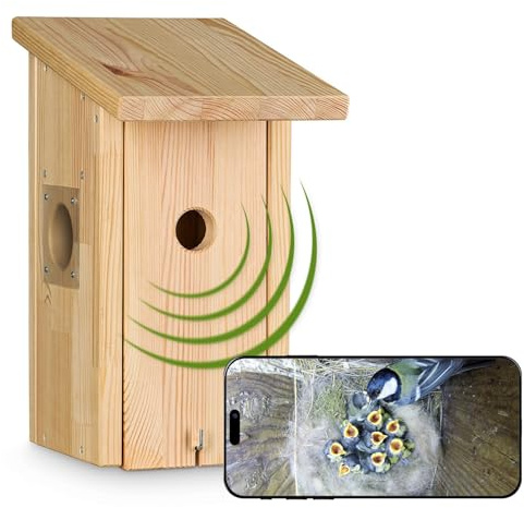 Kameran i Vogelhaus Bechstein 2 Fågelhus med kamera-trä bock med WLAN-kamera för upphängning Full HD-upplösning, mörkerseende funktion, mikrofon, inspelningsåtkomst via smartphone-app, grön