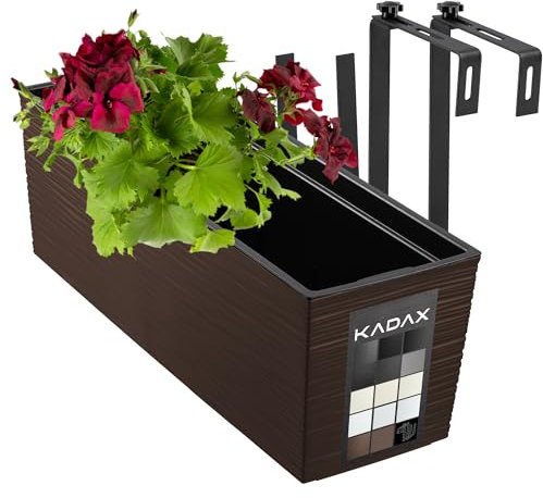 KADAX Jardinière en Plastique, 18,5x56 cm, bac à Fleurs avec Insert, jardinière de Balcon résistante aux intempéries, Pot de Fleurs rectangulaire (avec Supports, Motif rainuré, Moka)