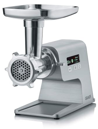 GRAEF Multiwolf FW500 – Tritacarne 2500 W, corpo in metallo, protezione da sovraccarico, display digitale, facile da pulire, basso residuo, ideale per carne, colore argento
