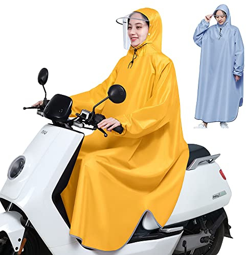 XVBVS Regenponcho mit Kapuze, Leichte Regencape mit Krempe, Wasserdichter Langarm Regenbekleidung für Männer, Frauen, Erwachsene, Motorrad, Elektromobil, Radfahren, Wandern (Color : Gelb, Size : 4XL)