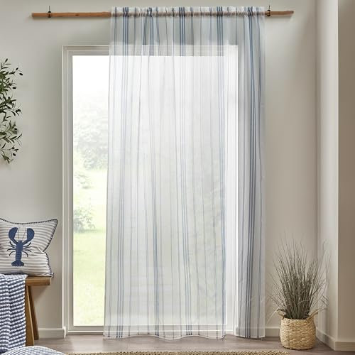 Catherine Lansfield Harbour Stripe Voile-Vorhang mit Schlitzen, 140 x 183 cm, Weiß