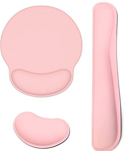 Tappetino per Mouse e Tastiera, Appoggio per Polsi da Tastiera in Memory Foam con Fondo Antiscivolo Cuscini Poggiapolsi e Mouse Pad con Poggiapolsi per Computer, Ufficio, Casa, Gioco (Rosa)