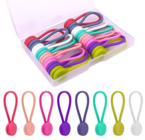 16 Stück Magnetische Kabelbinder, Kabelbinder Silikon Wiederverschließbar Kabel Organizer für Kabel Aufladen Kopfhörer Reisen Haushaltsgeräte Elektrische Kabel Schreibtisch (8 Farben)