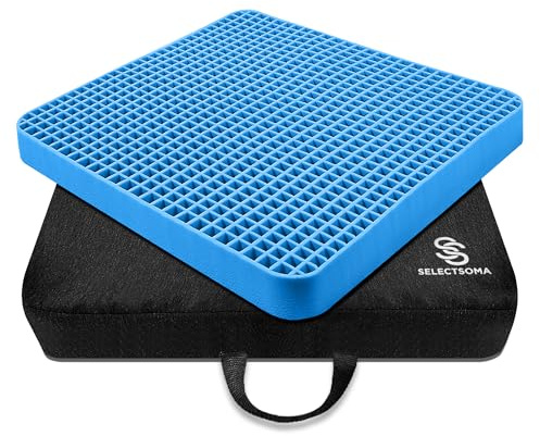 SelectSoma Travel Gel Seat Cushion for Long Sitting - Travel Pad for Car, Truck, Office Chair, Wheelchair - Cooling Gel Cushion for Sciatica, Tailbone, Back Pain, and Pressure Relief
