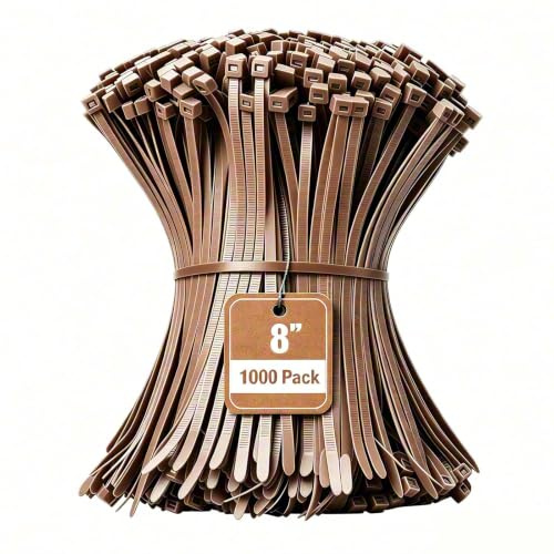 Armpow 8 Inch Brown Zip Tie 1000 PCS, 40 Lbs - Small to Medium Zip Tie, Nylon PA66 UV Resistant Cable Tie Heavy Duty for Indoor and Outdoor Use - Ideal for Bundling and securing Objects