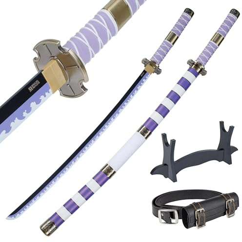 57 SPECIAL REPLICAS Katana Zoro en Bois Deco 105 cm | avec Fourreau, Ceinture et Support, pour Déguisement de Carnaval, Cosplay Anime, Collection