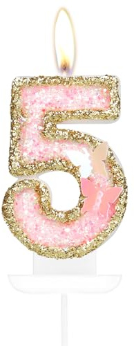 mciskin Alles Gute zum 5. Geburtstag, Schmetterlings-Zahlenkerzen, Roségold, 5 Kerzen, Kuchen- und Cupcake-Aufsatz für Kuchen, Mädchen-Kuchendekorationen zum 5. Geburtstag, Schmetterlings-Geburtstagsk