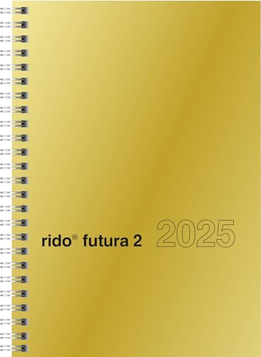 rido/idé Buchkalender Modell futura 2 (2025), 2 Seiten = 1 Woche, A5, 160 Seiten, Glanzkarton-Einband, goldfarben