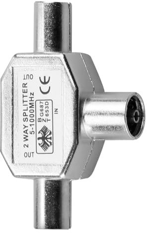 GLADFRESIT TV Aerial Splitter 2 Way, 2-Way Zinc Alloy Antenna Distributor T/F Type Adapter Fit for TV DVD VCR Video Television Interface
