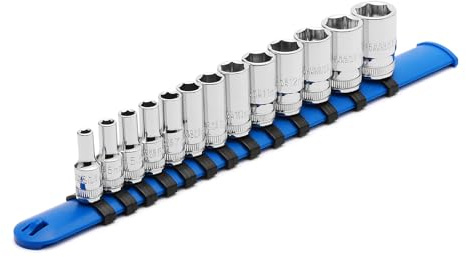 CASOMAN 13PCS 1/4 Drive Mid-Length Socket Set, 6-Point, Mirror Chrome Finish, Metric, 4mm to 15 mm