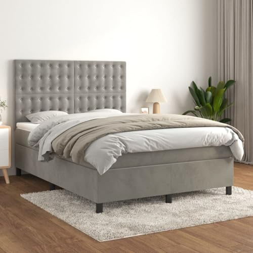 CKioict Palettenbett Modernes Bettgestell Jugendbett Boxspringbett mit Matratze Hellgrau 140x190 cm SamtGeeignet für Arbeitszimmer, Wohnzimmer, Hotel