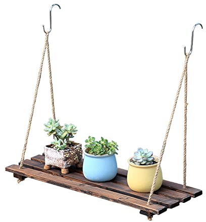 Generisch pflanzenständerDecken-Pflanzenaufhänger zum Aufhängen an Fenstern, Pflanzenregal, Balkon-Pflanzgefäßregal, Holz-Blumenständer, Topfpflanzenregal (braun, 80 x 20 cm)