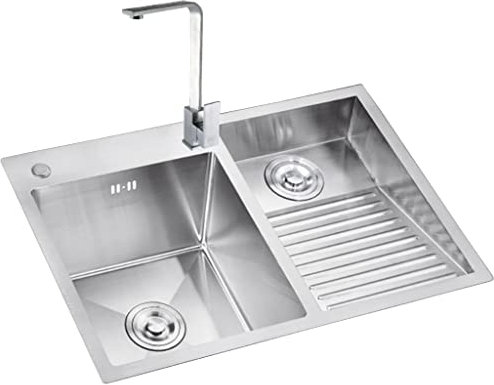 Lavandino per lavanderia Argento, lavabo profondo a doppia vasca in acciaio inossidabile 304, installazione da incasso o sottopiano, con lavello da cucina con rubinetto quadrato, facile da p